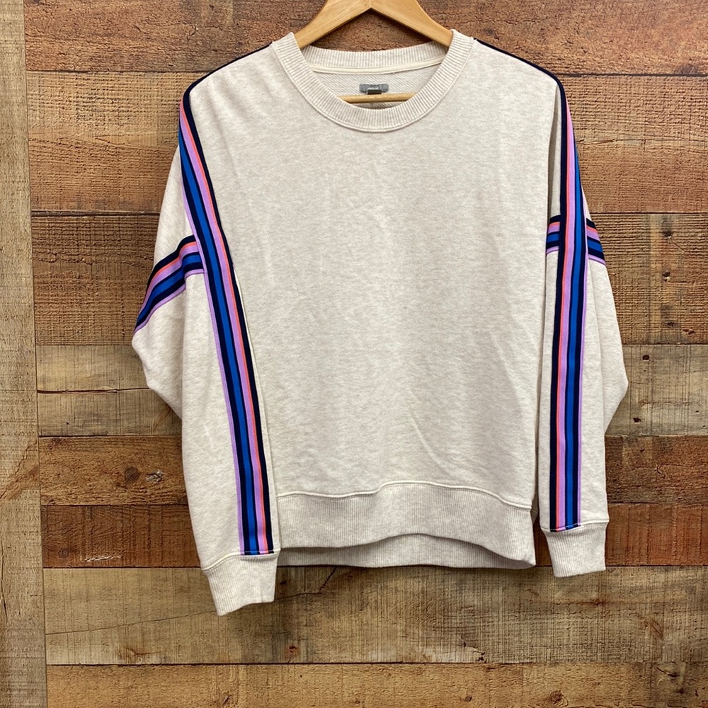 aerie Cream Sweatshirt with Pink and Blue Stripe Detail